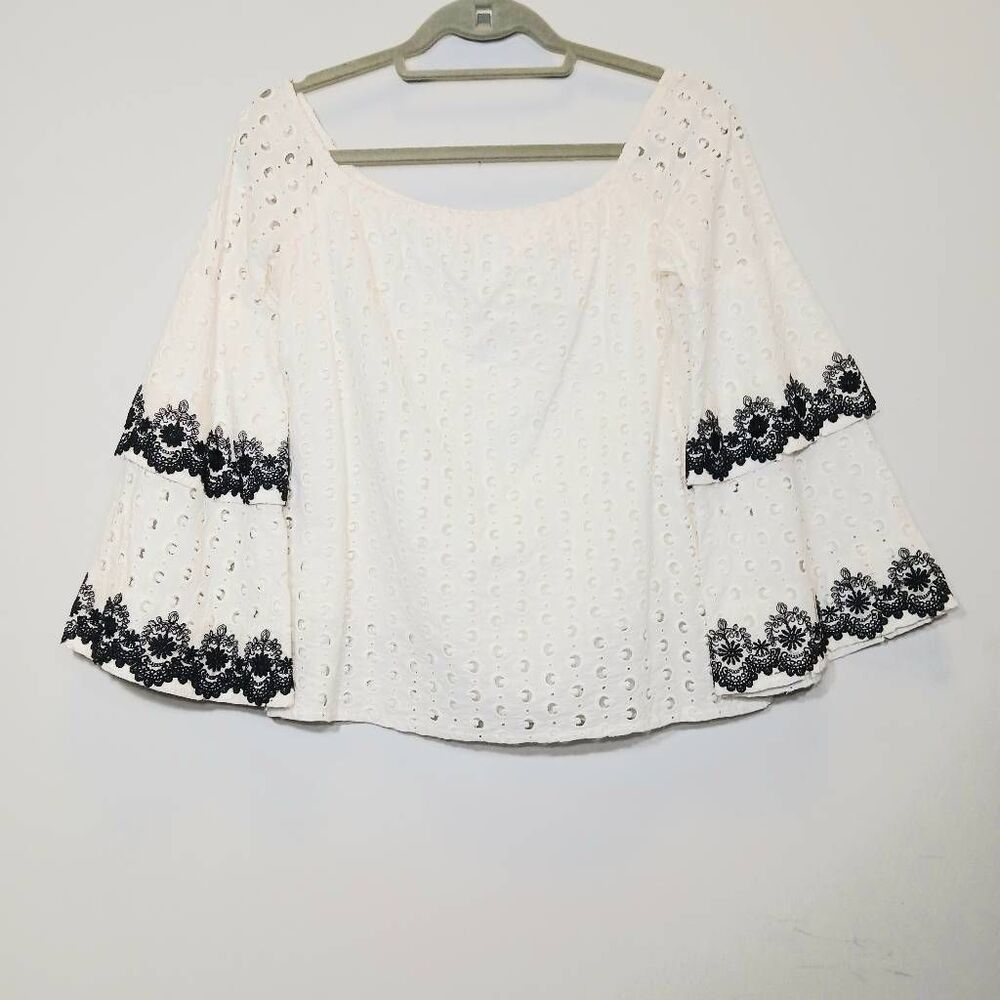 Bailey 44 womens medium boat neck top white  eyelet peasant blouse